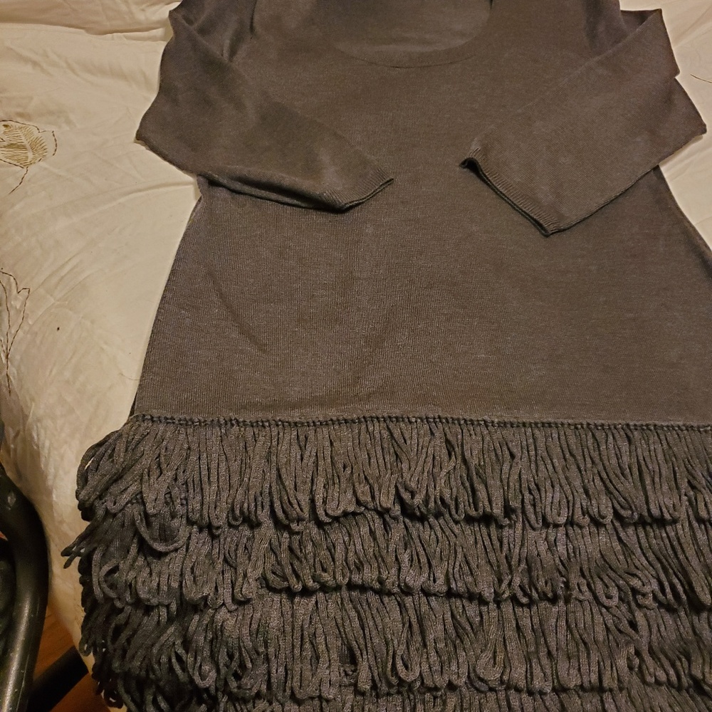 Calvin Klein Gray Sweater Dress with Fringe - Picture 3 of 3